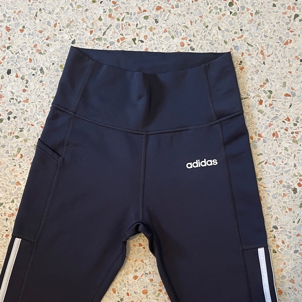 Adidas Climalite Black Leggings White Stripes Size S